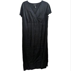INC Black lined side zip crossover bust linen maxi dress Size 24W EUC